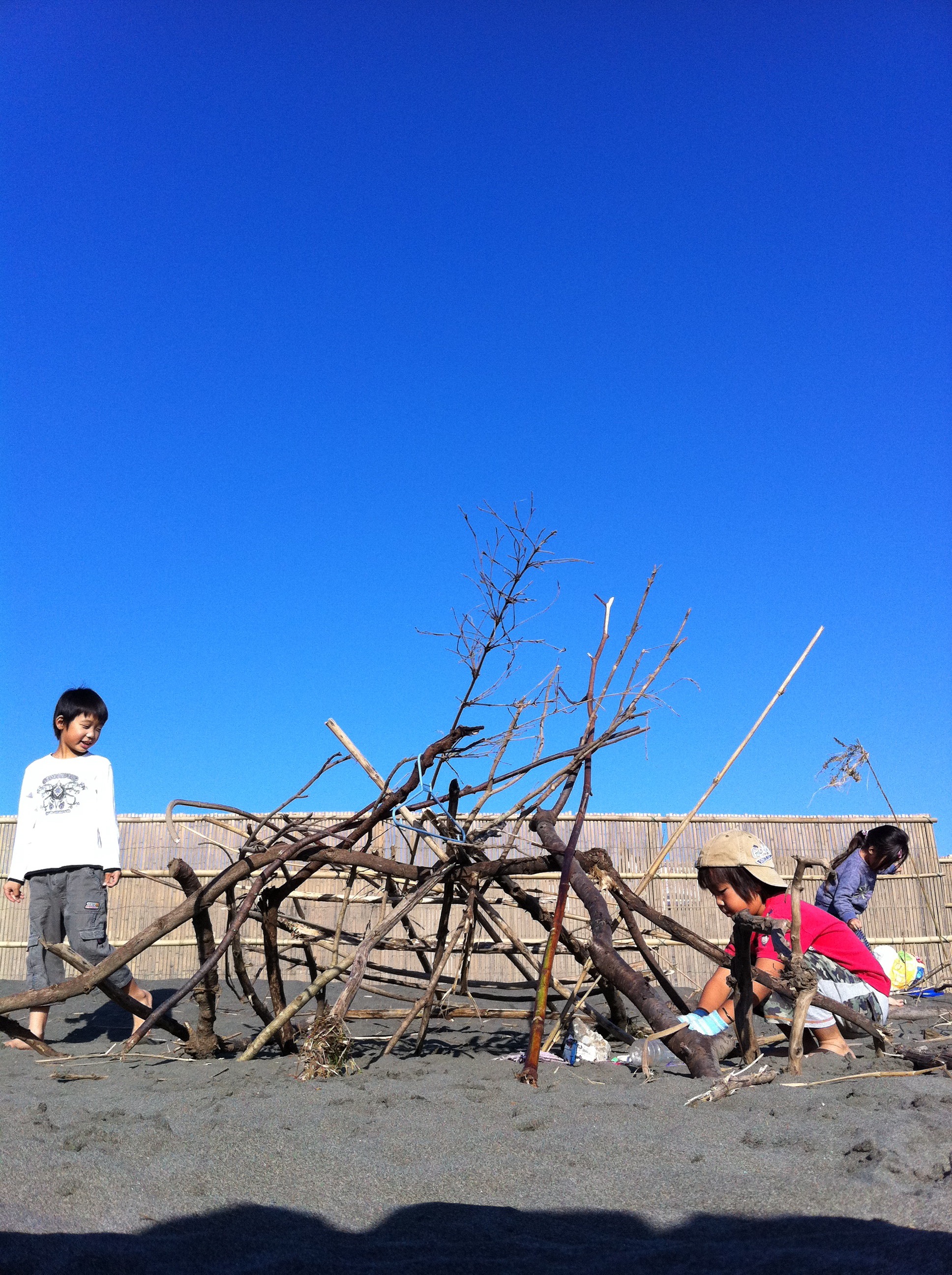 子ども 海　流木の家
